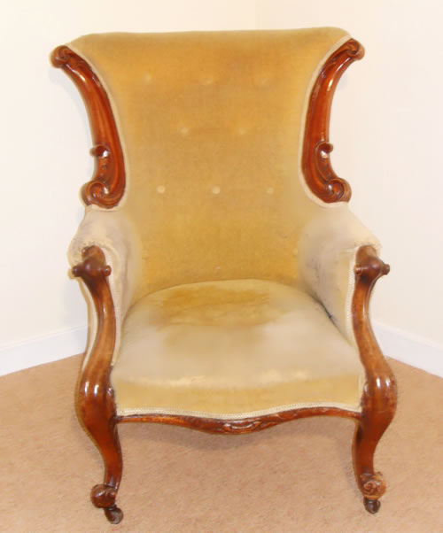 For Sale - A Fine Victorian Carved Armchair with Button Back c1860